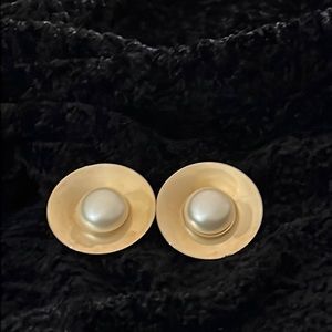 Pearl & Gold Colored Pierced Post Earrings